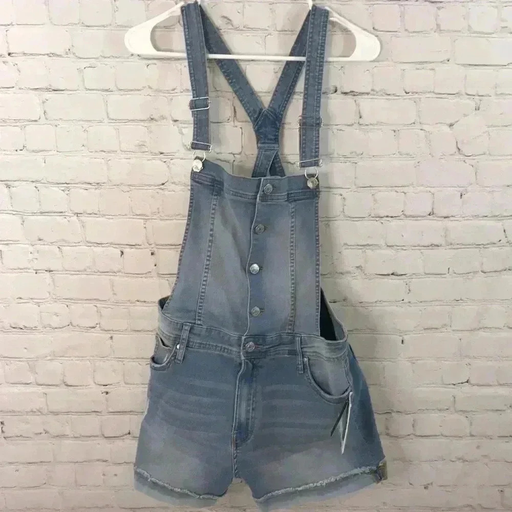 Celebrity Pink Juniors Denim Overall Shorts with Button Front